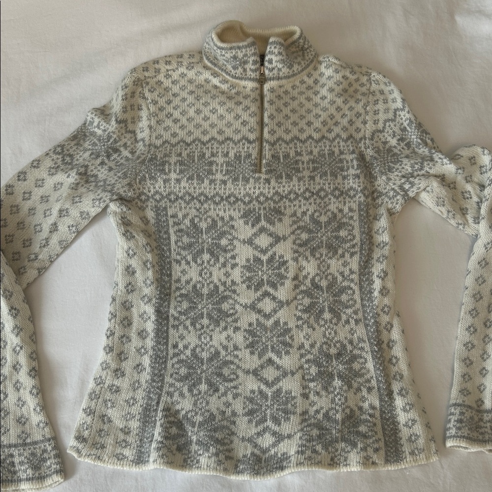Cozy Ralph Lauren plush Cream and Gray winter fair isle Turtleneck half zip M